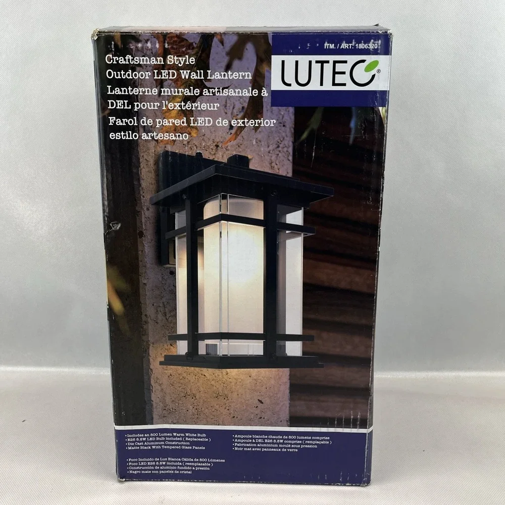 Lutec Craftsman Style Outdoor LED Wall Lantern Light Matte Black 810 Lumen